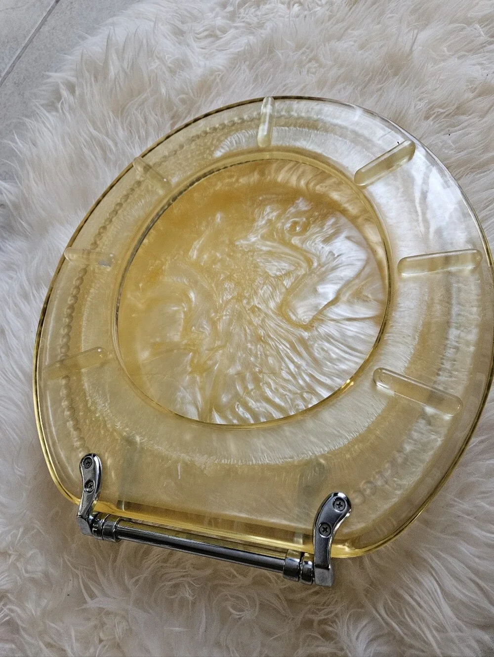 Vintage-Inspired Cream Toilet Seat Round with Decorative Hinge Accent Elegant.